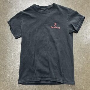 Browning Shirt Mens Small Black Deer Flag Rifles Back Graphic Hunting Cotton